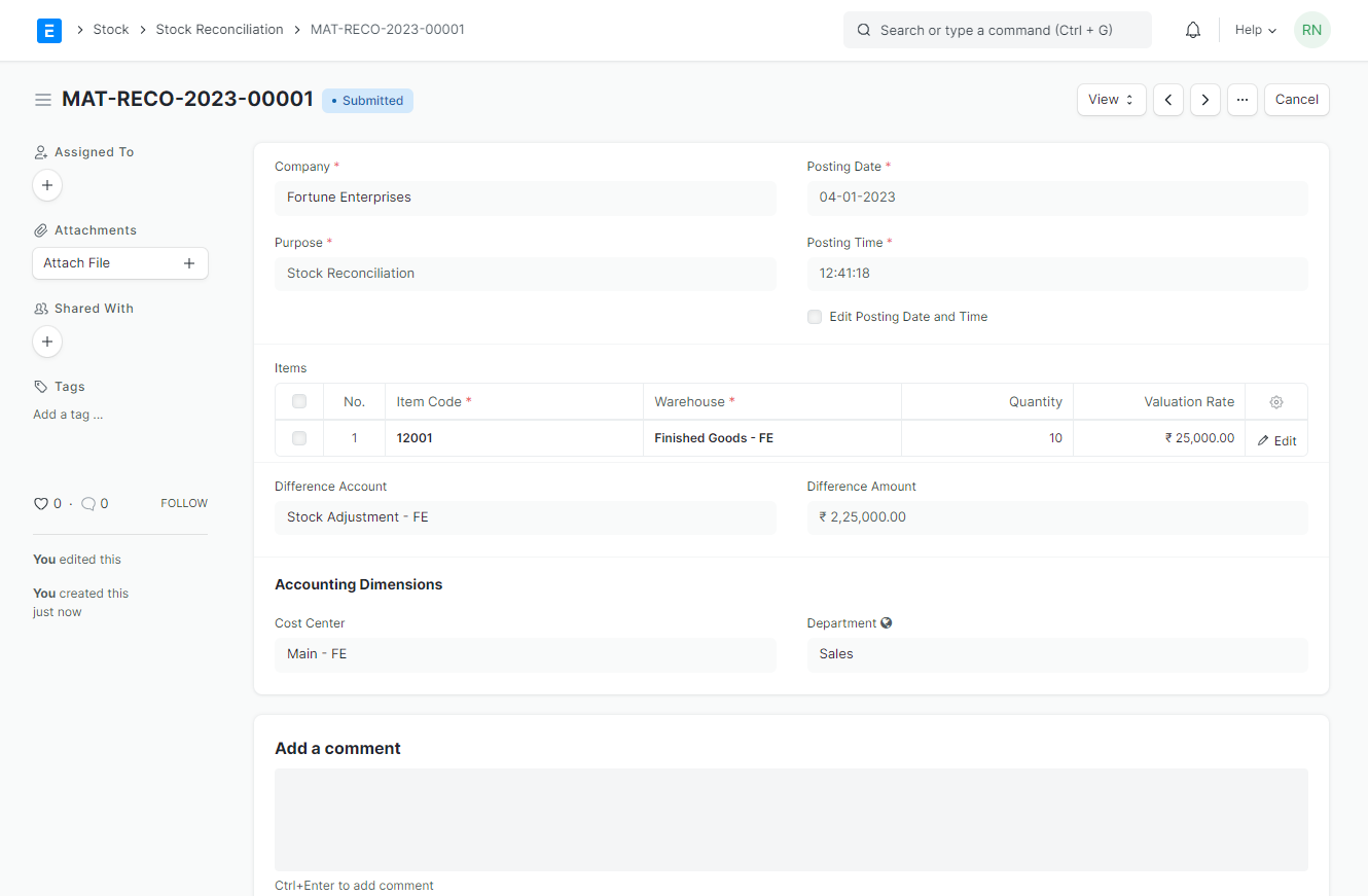 <b>Stock Reconciliation<b>